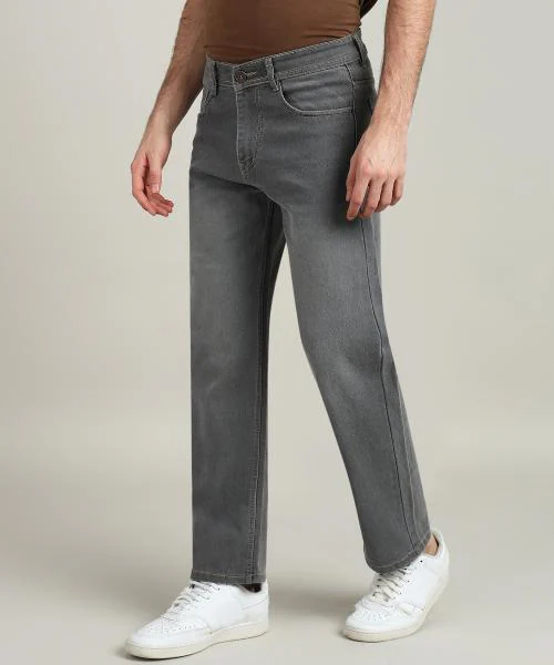 Sobbers Casual Look Light Grey Denim Baggy Plain Jeans For Men's