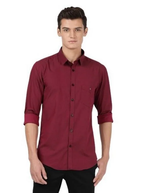 Otto Maroon Plain Smart Casual Shirt Trim Fit Yarris_7 Size 40