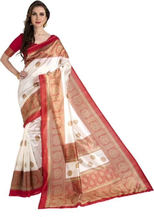 Divyanka Women Red, White Printed Art Silk Bollywood Saree (Ar-Tulsi-Red)