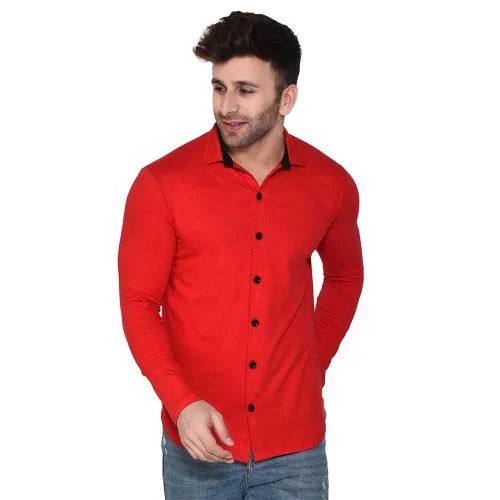 Lawful Casual Men Red Solid Cotton Blend Spread Collar Shirt (Pack of 1)