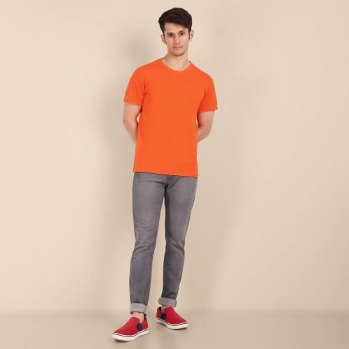 Tom Hiddle Mens solid half sleeve Premium cottton Tshirts | Pack of 1 | Orange | XL
