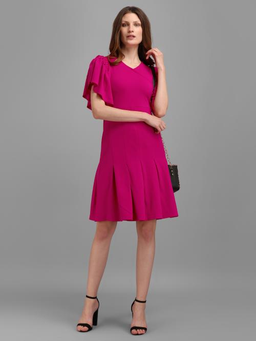 Purvaja Women Pink Color Fit And Flare Western Dress