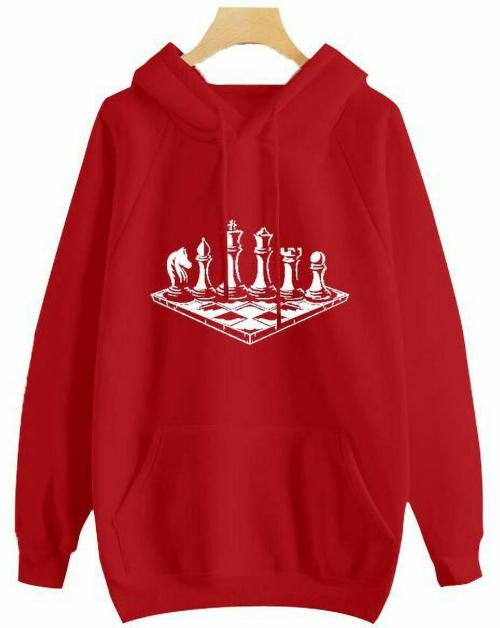 Master Mark Men Printed Fleece Hooded Red Sweatshirt - XL