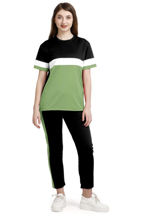 Master'Z Womens Colorblock Silk Top and Pyjama Set/ Night Dress Green XL