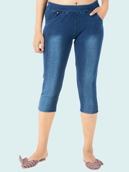 Indian Flower Women Dark Blue Capri