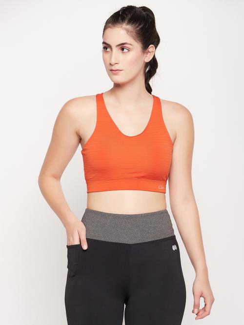 Clovia Orange Solid Polyester Sports Bra