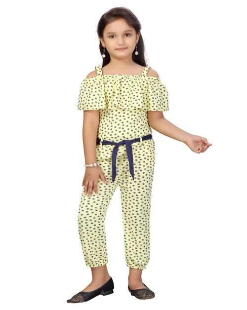 Muhuratam Girls Yellow Colour Blended Jumpsuit