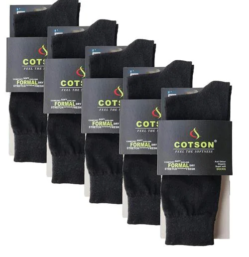 Cotson Men Organic Cotton Full Length Socks (Black , Free Size) Pack of 5