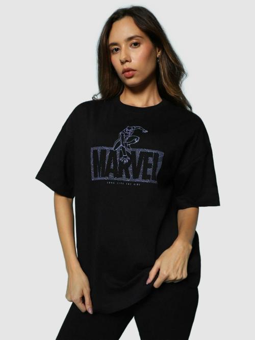 Official Marvel Merchandise Bewakoof Women's Black Graphic Short Sleeve Round Neck T-shirt