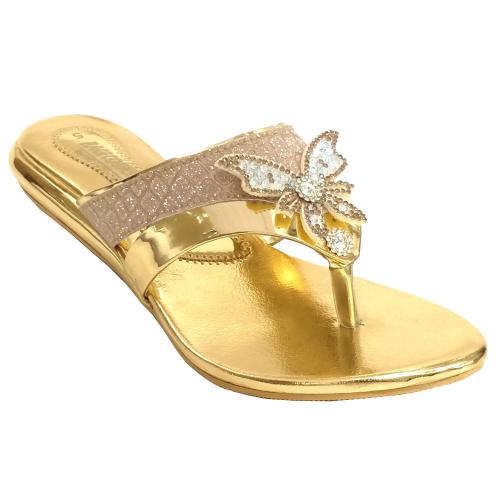 Racecourse Women's Flat Matka Wrinkle Free With the Heel Height of 1 Inch 856 Golden