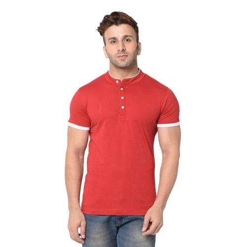 JAMBUL PRESENT Cotton Half Sleeves Regular Fit Mandarin Collar Solid Casual T-Shirt for Men and Boys