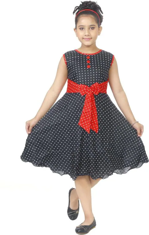 ANG FASHION- Girls Below Knee Casual Dress (Black### Sleeveless)