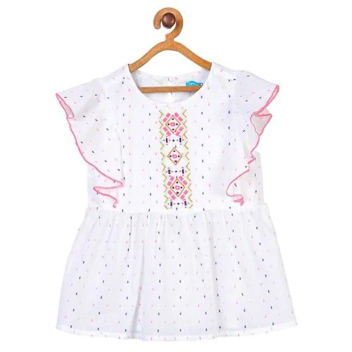 Miyo Baby-Girls White Cotton Dress - 9 -10y
