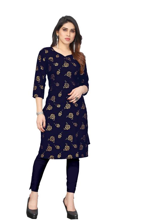 Reeta Fashion New Design Navy Blue Soft Butter Crepe Foil Print Kurti