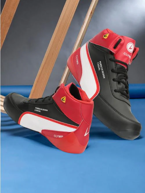 CLYMB Porsch Synthetics Black Red Lace-Ups Trendy/Stylish/Outdoors/Premium Comfortable Light Weight Motor Sports Sneakers for Men's