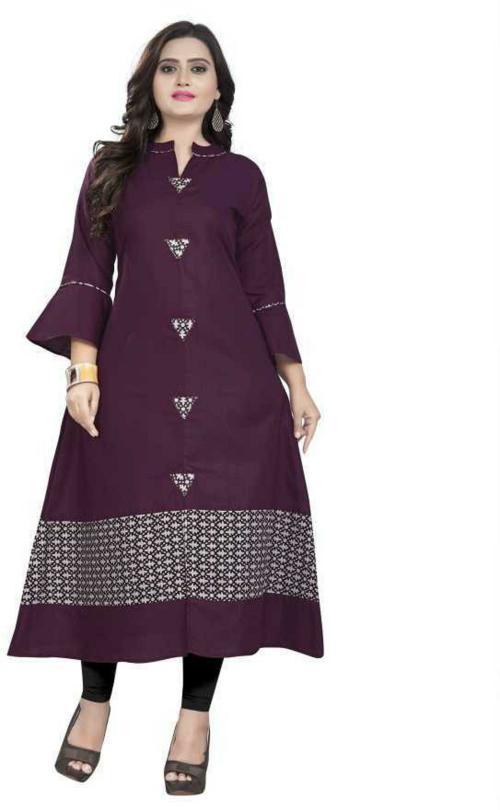 LIMBUDI CREATION Women Purple Pure Cotton Printed Kurta (L)
