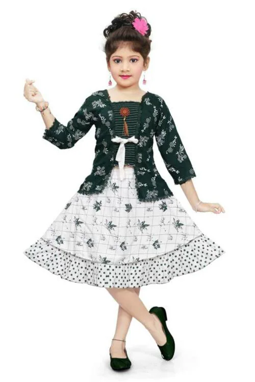 Sagun Dresses Girls Grass Green Top And Skirt Set (2-3 Yrs)