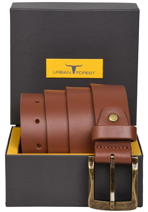 Urban Forest Smooth Redwood Casual Leather Belt with Antique Gold Buckle for Men