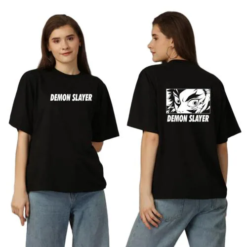 Anime t Shirt for Men and Women Oversized Demon Slayer T-Shirts Round Neck Tshirt Black Half Sleeves Pure Cotton