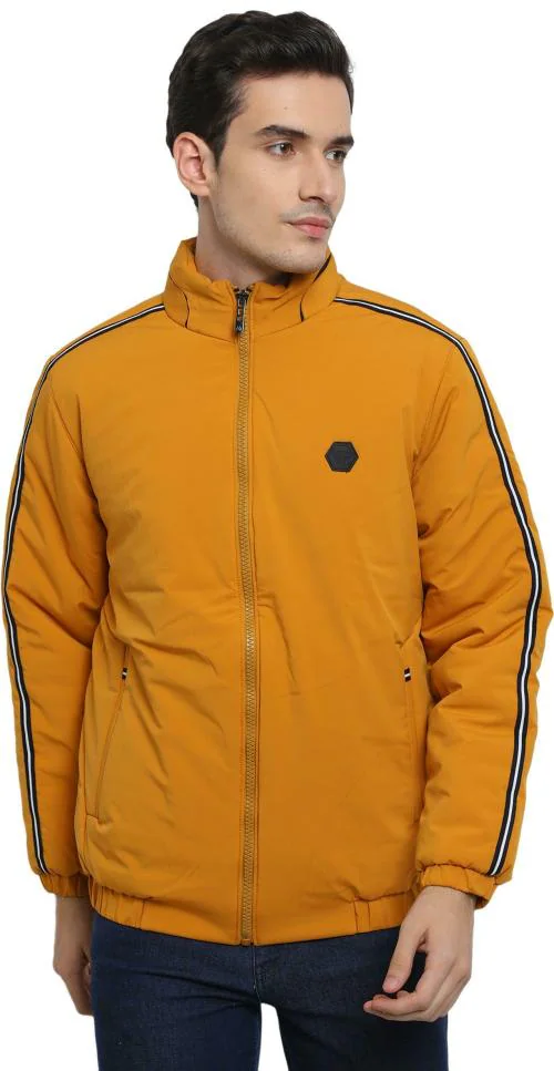 AD & AV Men Mustard Solid Synthetic Single Jacket