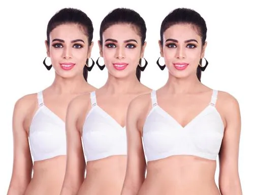 Buy Caracal Women Cotton Non-Padded Regular Wire Free Bra Plus Size Full  Coverage White Combo Size 46C Pack of 3 Online at Best Prices in India 