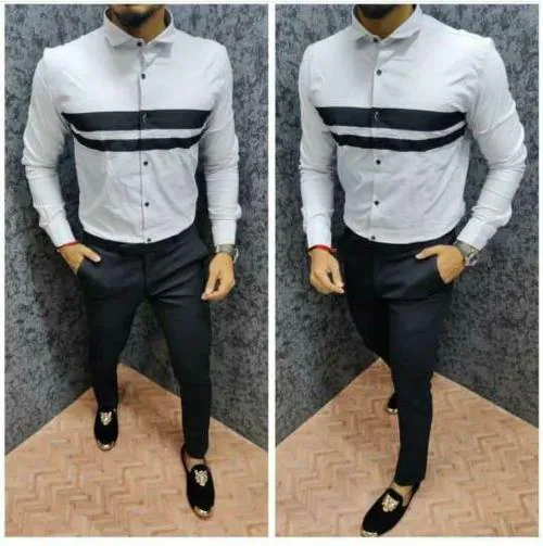 DHARMESH ENTERPRISE Men White Printed Polycotton Unstitched Shirt and Trouser Material (Free Size)