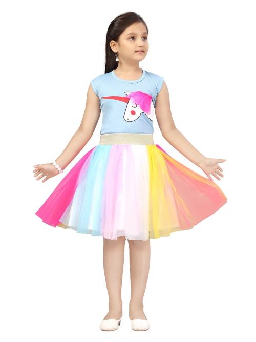 Aarika Girls Blue Printed Nylon Dress