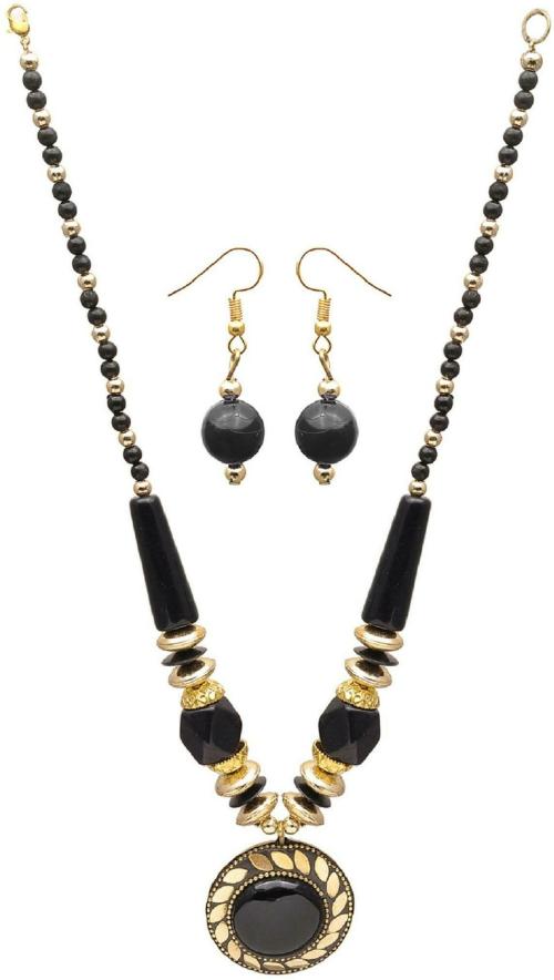 JSD GoldPlated Metal Earring and Necklace Set (Gold and Black) JioMart