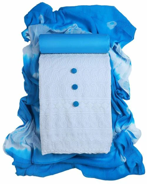 Sun Fashion and Lifestyle Women Sky Blue Lucknow Chikankari Cotton Unstitched Salwar Suit Dress Material