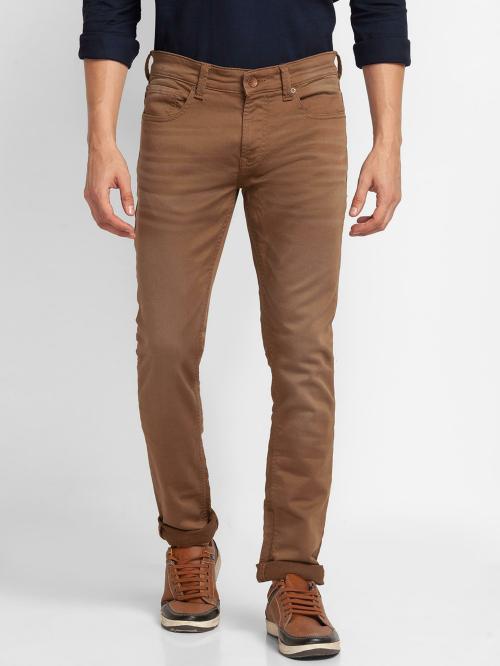 Spykar Coffee Brown Cotton Slim Fit Narrow Length Jeans For Men (Skinny)