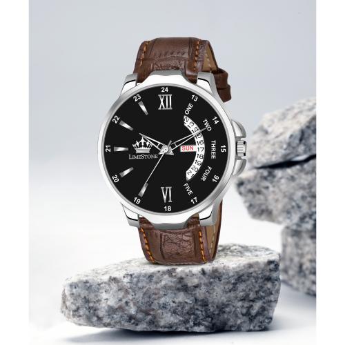 LIMESTONE Analog Black Dial Brown Strap Watch For Men (LS3028)