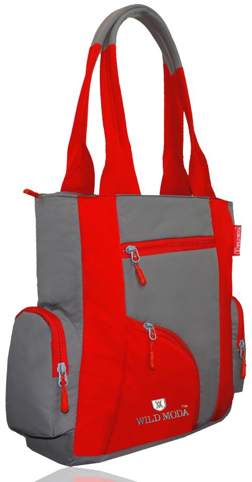 Wild Moda Kat Women Shoulder and Tote Bag (Grey & Red)