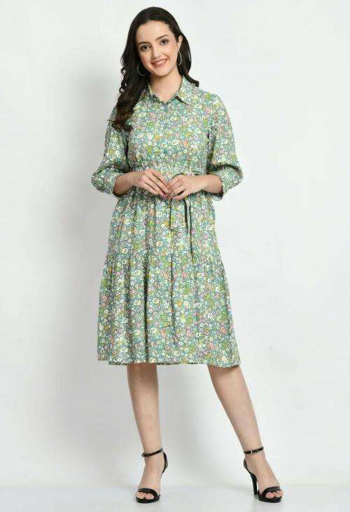 NEEL & NED Rayon printed ruffles cuff dress