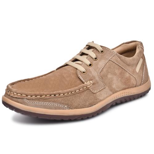 RECAN Men's Camel Suede Leather Outdoor Lace-Up Formal Shoes