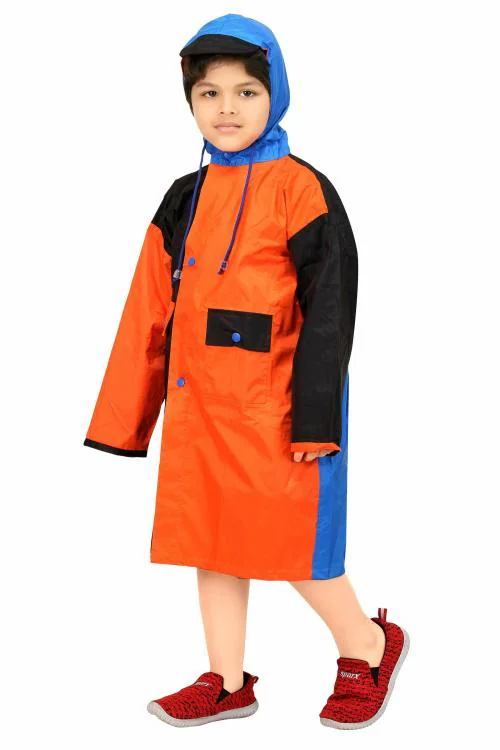 Real Polyester Raincoat for School Boys & Girls with Hood, Pockets and School Bag Coverage Bright Color Raincoat
