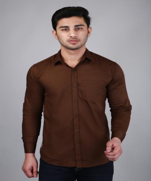 Podge Slim Fit Twill Fabric Dark Brown Color Mens Shirt