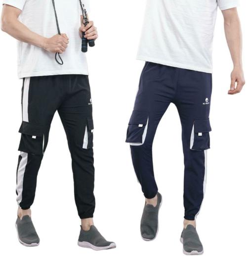 Welcome Boys Men Blue, Black Solid Lycra Blend Cargos