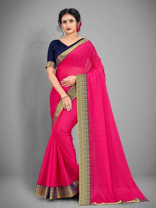 Jinal and Jinal Women Magenta Embroidered Chiffon Saree