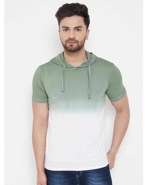 Gritstones Ombre Men Hooded Neck White, Green T-Shirt