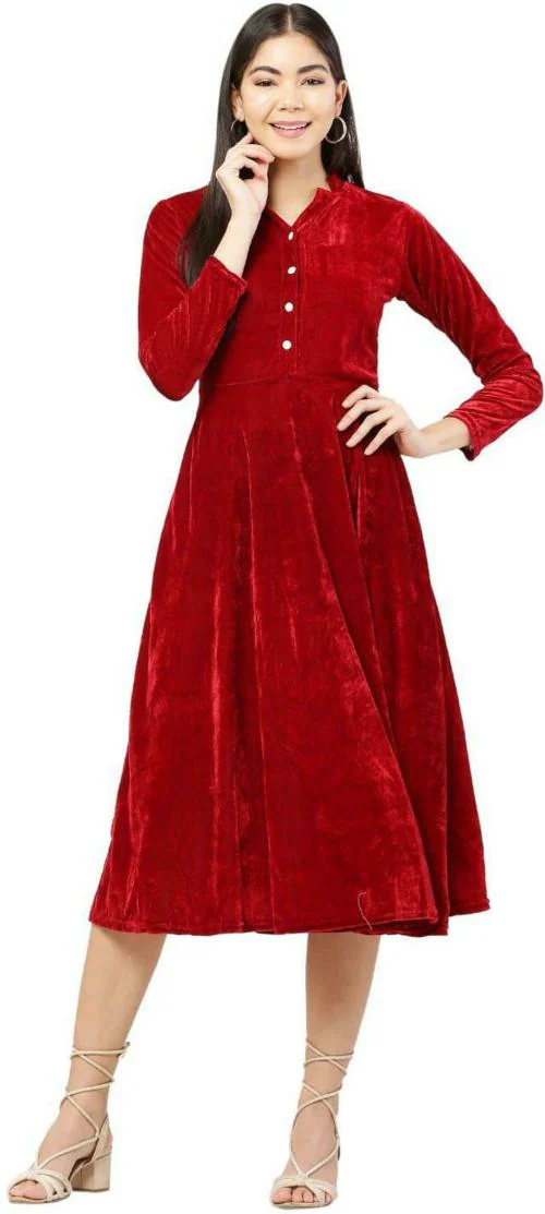 Fashion triangle Women Red Velvet Gown Dress (L)