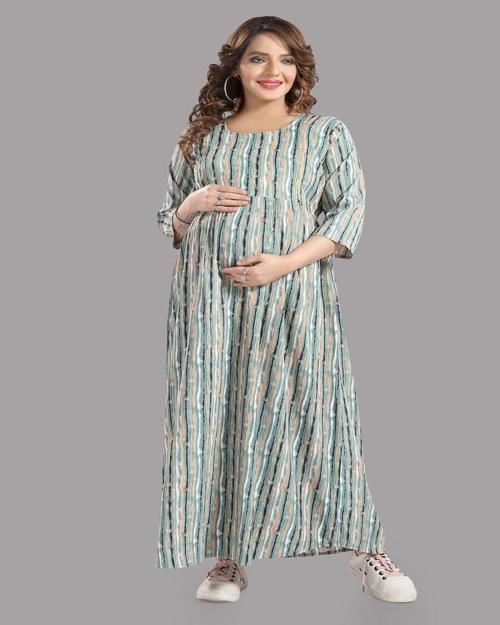 MOMTOUCH Women Multicolor Cotton Rayon Blend Maternity Gown Dress