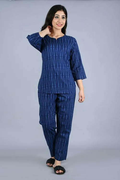 Bachuu Women Blue Cotton Striped Night Suit (XXL)