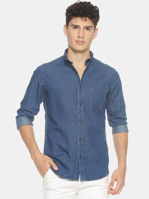 Prototype Men Light Blue Washed Cotton Blend Casual Shirt (S)