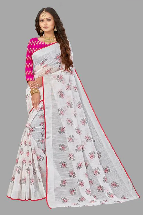 Jay Shree Womens Printed Cotton Linen Saree Red