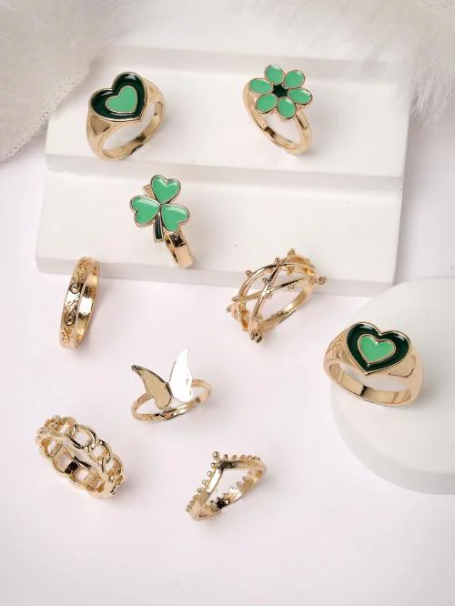 Scintillare by Sukkhi Western Fashionable Vintage Gold Plated Stunning 9 Pcs Rings Combo Set for Women & Girls | Boho Midi Stackable Knuckle Rings|CBR106660