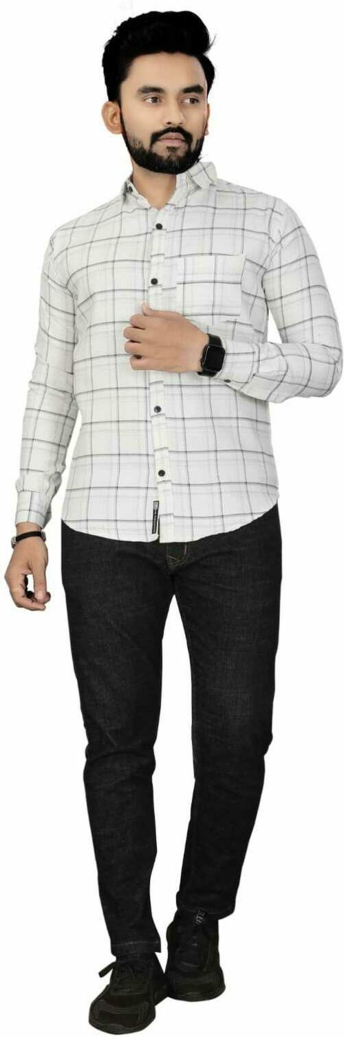 LG Men Checkered Casual White Shirt
