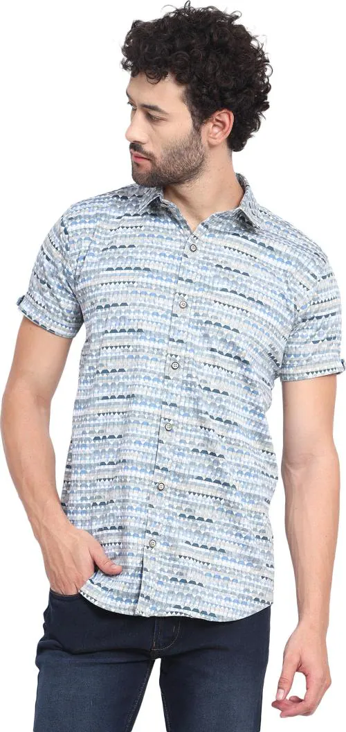 CVC Men Printed Cotton Blend Regular Fit Curved Collar Casual Shirt