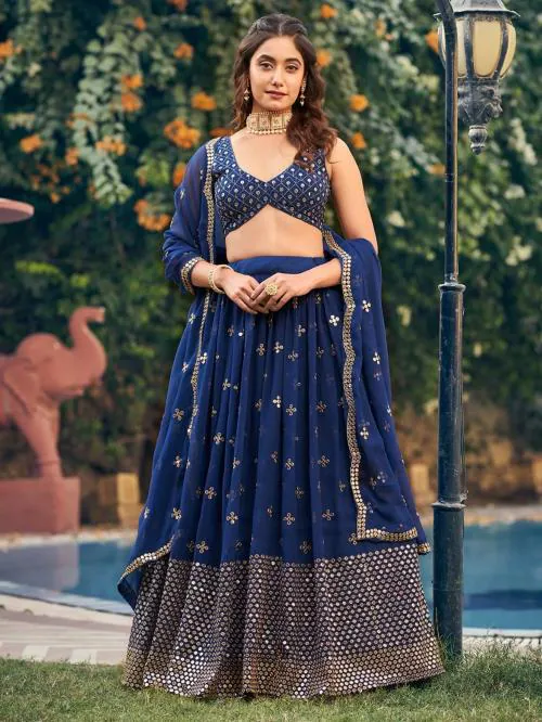 Fab Window Women's Georgette Fabric Lehenga Choli With Sequince Embroidery work - Blue