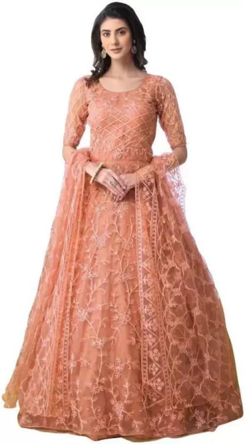 Embroidered Net Semi Stitched Anarkali Gown