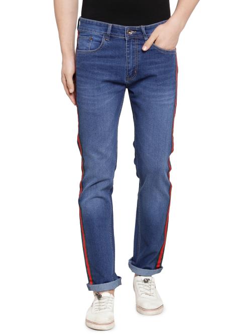 Ben Martin Men's Comfortable Stretchable Casual Regular Fit Stripe Denim Jeans Dark Blue Size 34 with 5 Basic Pockets Mid Rise Flat Front Whiskering & Fading Full Length Modern Fashionable for Casual Wear Breathable Fabric for Comfort and Flexibility